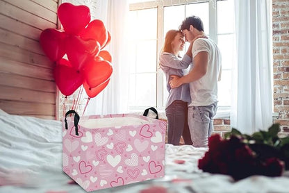 Rectangular Valentine's Day Baskets,Heart Basket,Pink Girls Basket Kids Storage Bin Love Room Decor for Home.(Pink Striped Heart)