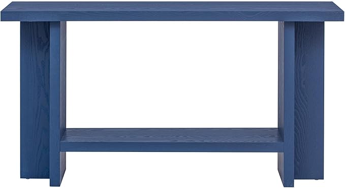 60-Inch Long Vintage-Inspired ConsoleTable with T-Leg Design, 2-Tier Entryway Table Sofa Table with Storage for Study, Entryway, Hallway, Living Room (Navy Blue-V19)