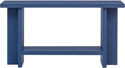 60-Inch Long Vintage-Inspired ConsoleTable with T-Leg Design, 2-Tier Entryway Table Sofa Table with Storage for Study, Entryway, Hallway, Living Room (Navy Blue-V19)