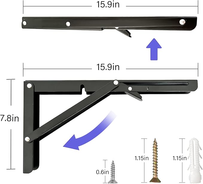 Folding Shelf Brackets 16 Inch, 4 Pcs Heavy Duty Brackets, Collapsible Metal Shelf Brackets for Foldable Shelf, Bench Table, Wall Mounted Folding Table Brackets Space-Saving