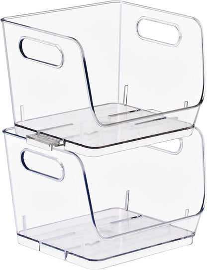 Sorbus Stackable Storage Bins Open Front, Clear Stackable Storage Bins, Pantry Bins for Storage and Organization, Acrylic Stackable Bins for Kitchen, Clear Pantry Organizer Bins (Small Square 2 Pack)