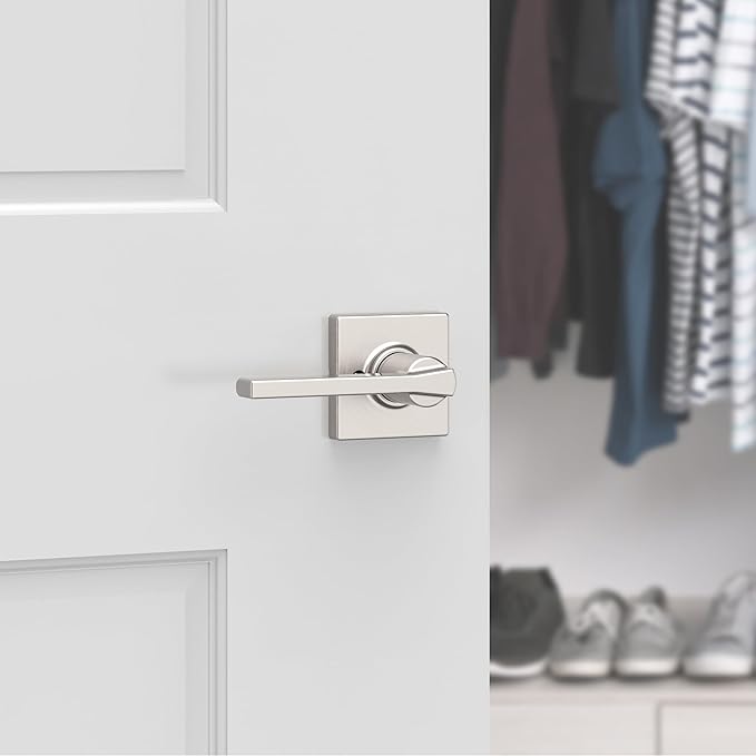 Kwikset Casey Dummy Door Handle, Single Sided Lever for Closets, French Double Doors, and Pantry, Satin Nickel Non-Turning Reversible Interior Push/Pull Lever, with Microban Protection (Pack of 2)