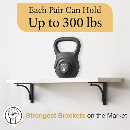 Classic Black Heavy Duty Shelf Brackets 10 inch by Balin Designs – L Bracket, Wall Mounted Support, Shelving Metal Bracket, Decorative Shelf Brackets, with Hardware Included, Set of 4