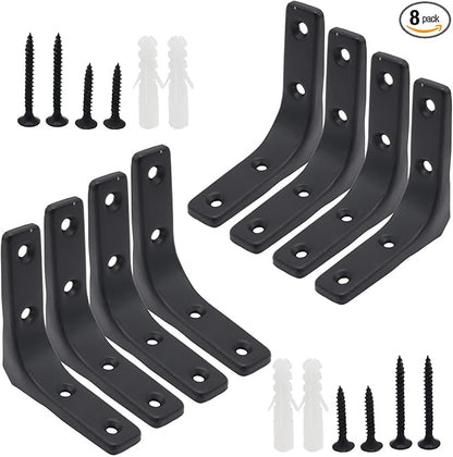 8pcs 3 Inch L Brackets, Heavy Duty Wall Mount Black L Corner Brackets Braces for Wood, Shelves, Cabinets, 90 Degree Triangle Shelf Support with Screws, Small Right Angle Bracket