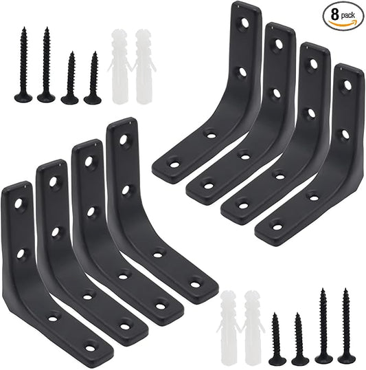 8pcs 3 Inch L Brackets, Heavy Duty Wall Mount Black L Corner Brackets Braces for Wood, Shelves, Cabinets, 90 Degree Triangle Shelf Support with Screws, Small Right Angle Bracket