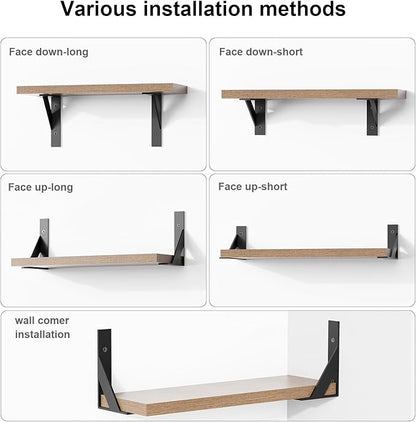 Shelf Bracket 6 inch x 4 inch,Black Metal Shelf Brackets,Shelf Support Angle L Brackets for Shelves,Heavy Duty Floating Shelf Brackets 4Pack