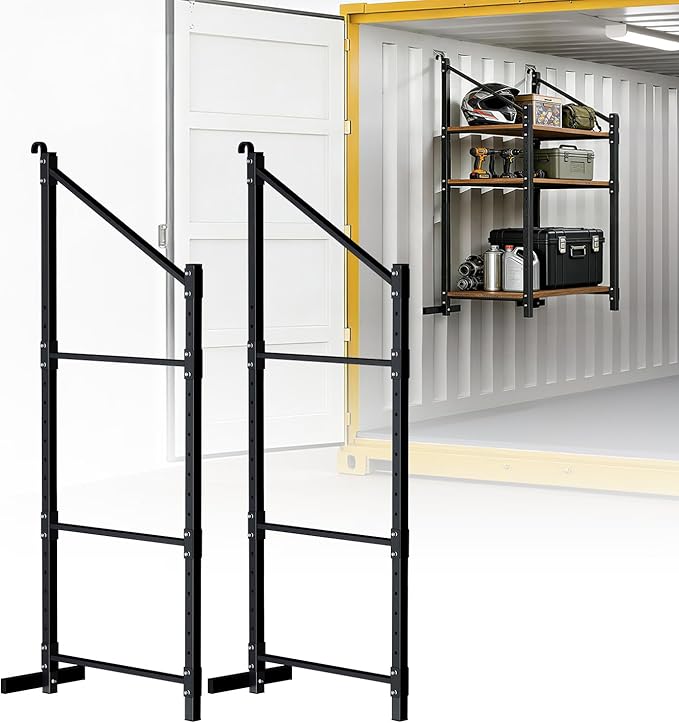 Heavy Duty Shipping Container Shelving Brackets, 3-Layer Cargo Container Shelves Shelf for DIY Storage System, Steel Rack Support for Tools Equipment Garage Farm Workshop, Sets of 2