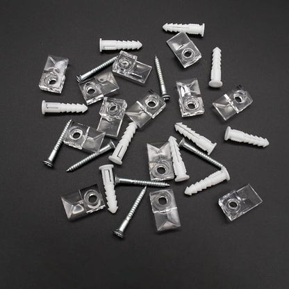 22 Sets of Mirror Holder Clips Kit,Crystal Clear Plastic Mirror Clip,Mirror Holder Clips Glass Retainer Clips Kit,Mirror Hanging Kit with Screws and Fixed Mirror Box Door(Classic Style)