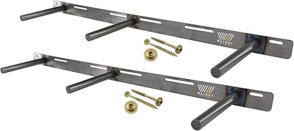 Floating Shelf Bracket 2 Pack - 32” Hidden Shelf Brackets, 150 LB Weight Capacity, Supports Wall Mounted Floating Shelves of Any Length, 3/4 Inch Industrial Solid Steel Support Rods Walnut Wood Works