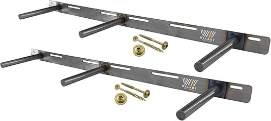 Floating Shelf Bracket 2 Pack - 32” Hidden Shelf Brackets, 150 LB Weight Capacity, Supports Wall Mounted Floating Shelves of Any Length, 3/4 Inch Industrial Solid Steel Support Rods Walnut Wood Works