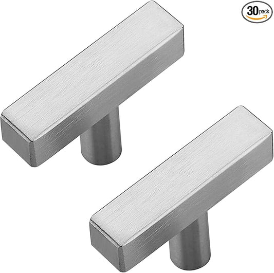 30 Pack Silver Cabinet Knobs - Sqaure Bar Cabinet Pulls Brushed Nickel Knobs for Kitchen Cabinet Drawer Stainless Steel Dresser Knobs for Cabinet Hardware 2in Length Single Hole