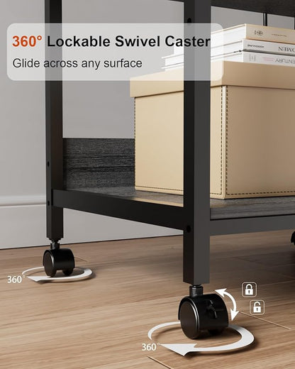 Tall Printer Stand with Storage, 4-Tier Mobile Printer Cart with Adjustable Shelf & Side Bag, Heavy Duty Printer Table with Built-In Charging Station for Home Office, Fits Scanner, Fax Machine, Grey
