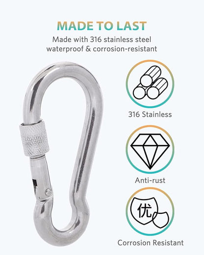 Carabiner Clips, 316 Stainless Steel Carabiner Clip, Heavy Duty Carabiner Hooks, Keychain Carabiners, Multi-Purpose Spring Snap Hook for Dog Leash, Outdoor Camping, Swing, Hammock