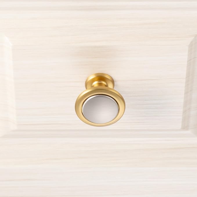 KOOFIZO 10 Pack Nickel and Gold Kitchen Cabinet Knobs Brushed Silver and Gold Drawer Knobs 1960 Round Single Hole Cabinet Pulls for Cabinets Drawers Dresser Cupboard Bedroom Bathroom
