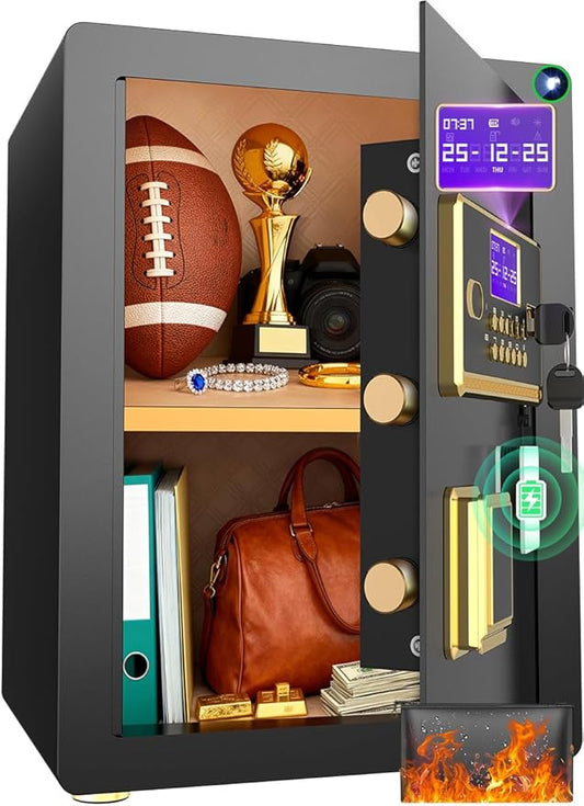 Anti-Theft Digital Safe Box with Fireproof Waterproof Bag, LED Light & Alarm System - Security Safe with Adjustable Shelf for Jewelry, Cash - for Home, Office, Hotel(0.8/1.0/1.3/1.53/2.5Cuft)