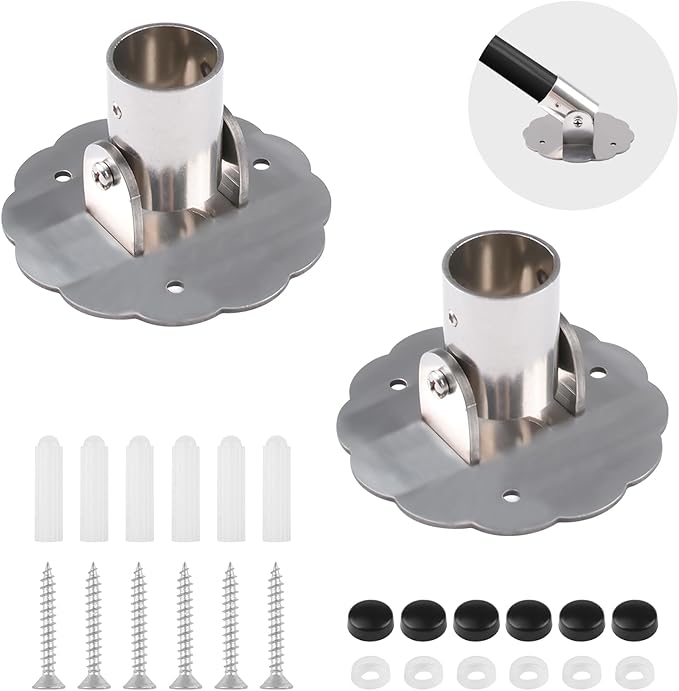 Flower-Shape Shower Curtain Rod Bracket, 2Pcs Telescopic Metal Shower Drape Rod Swivel Flange Curtain Pole Wall-Mount Bracket (Silver,26mm)