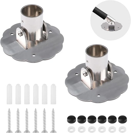 Flower-Shape Shower Curtain Rod Bracket, 2Pcs Telescopic Metal Shower Drape Rod Swivel Flange Curtain Pole Wall-Mount Bracket (Silver,26mm)