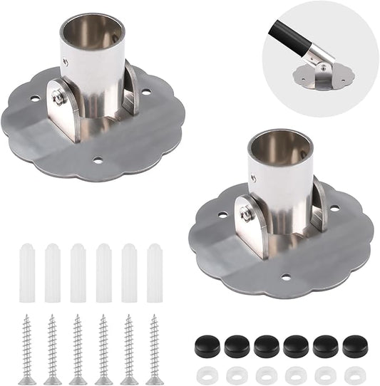 Flower-Shape Shower Curtain Rod Bracket, 2Pcs Telescopic Metal Shower Drape Rod Swivel Flange Curtain Pole Wall-Mount Bracket (Silver,26mm)
