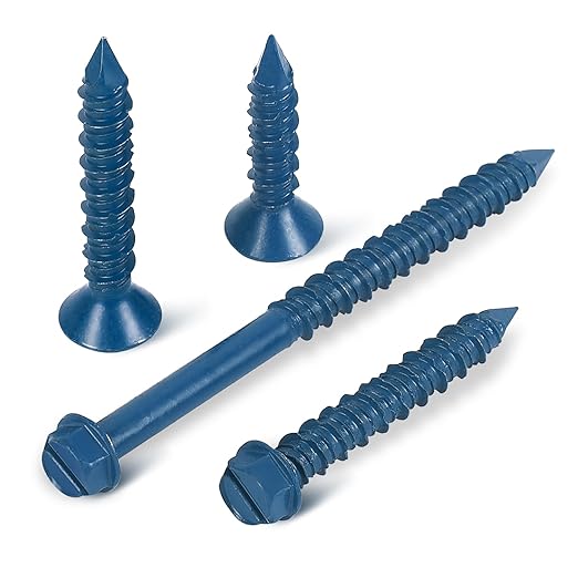 1/4" x 3-1/2" Concrete Screws, 50 PCS Blue Flat Head Concrete Screws Anchor Kit for Masonry, Cement, Block, Brick or Stucco