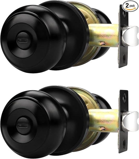 Probrico Matte Black Door Knobs, Door Handles with Lock and Knob, Keyless Interior Doorknobs for Bathroom Bedroom, 2 Pack