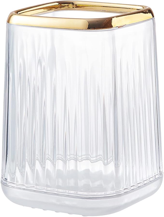 DASITON Makeup Brush holder Organizer, plastic Square Cosmetic Brush Storage Holder, Vintage Stripe Make Up Brush Cup Pen Pencil Holder（Clear