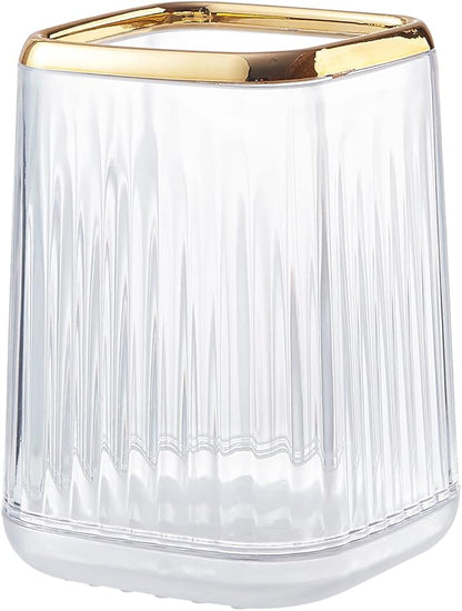DASITON Makeup Brush holder Organizer, plastic Square Cosmetic Brush Storage Holder, Vintage Stripe Make Up Brush Cup Pen Pencil Holder（Clear