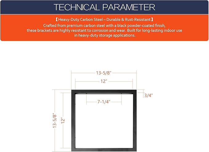 1-Tier Square Shelf Bracket, 13-5/8" Height, Wall/Ceiling Mount Storage Shelving, Black Powder-Coated Carbon Steel Carbon Steel, Rust-Resistant, 110 lbs Capacity, 3 Pack