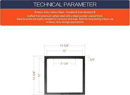 1-Tier Square Shelf Bracket, 13-5/8" Height, Wall/Ceiling Mount Storage Shelving, Black Powder-Coated Carbon Steel Carbon Steel, Rust-Resistant, 110 lbs Capacity, 3 Pack