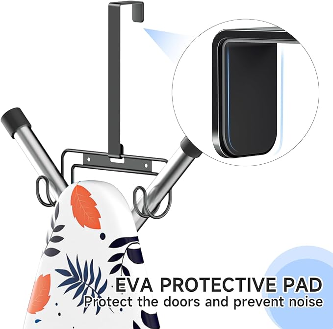 Ironing Board Holder Wall Mount/Over The Door Ironing Board Hanger, Laundry Rooms Metal Iron Board Holder Wall Mount for Y or T Leg (Black)