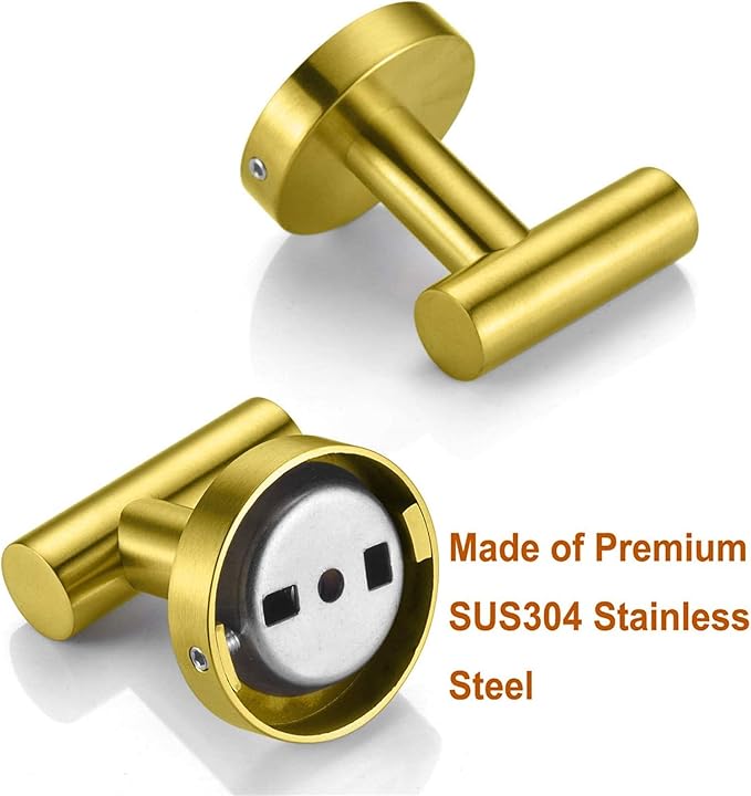 Nolimas Bathroom Towel Hooks SUS 304 Stainless Steel Coat Hook Round Clothes Towel Coat Robe Hook Cabinet Closet Door Sponges Holder for Bath Kitchen Garage Hotel,Wall Mounted,Brushed Gold,2Pack