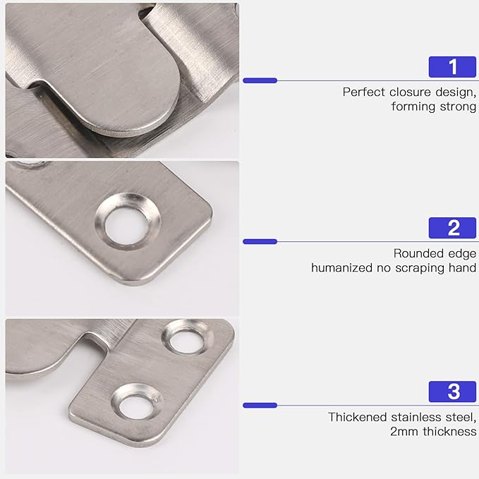 4 Pairs Interlocking Flush Mount Bracket Picture Hanging Hooks Stainless Steel Heavy Duty Photo Frame Hook Large Picture Hanger Hanging Buckle Furniture Connector Headboard Wall Mounting Hardware