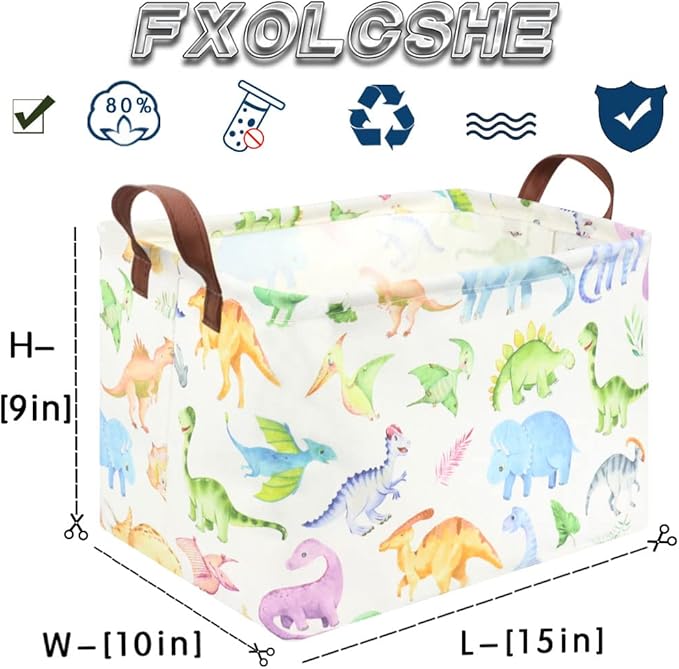 Rectangle Dinosaur Basket,Kids Toy Storage Bin,Storage Bins Organizer for Boys Nursery Hamper,Baby Room Decor,Gift Basket for Boy and Girl(Dinosaurs)