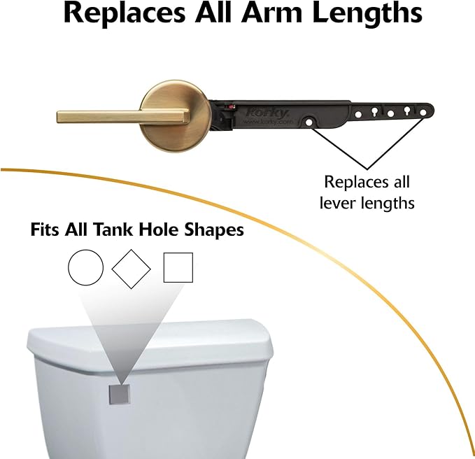 Korky StrongARM Metal Toilet Handle and Lever - Universal to Fit Front, Angled, Side, Left, and Right Mount Toilets - Contemporary Style in Brushed Gold