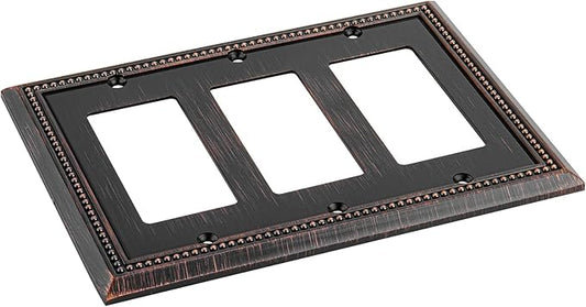 Henne Bery Sunken Pearls Heavy Duty Decorative Wall Plate Switch Plate Outlet Cover (Triple Decorator, Aged Bronze)