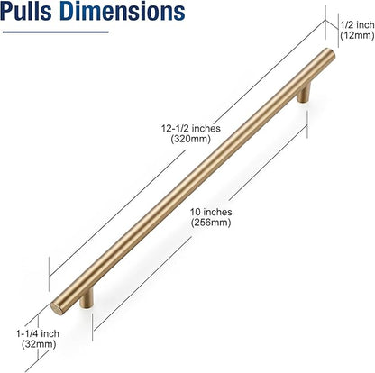 JOY DECOR 25 Pack Champagne Bronze Cabinet Pulls – 12-1/2 Inch Length, 10 Inch (256mm) Hole Center – Stainless Steel Kitchen Cabinet Handles for Drawer and Cupboard