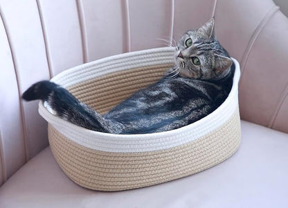 Woven Cotton Rope Storage Basket, Cube Changing Table Organizer for Closet Towels, Baby Nursery Bin, Small Dog Cat Toy Box, Gift Baskets empty Brown