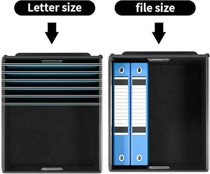 Huolewa File Organizer Box with Lid, Collapsible File Folder Organizer for Office Document Storage, Filing Box with Plastic Slide for Letter Size Hanging File Folders(1 Pack, Black)