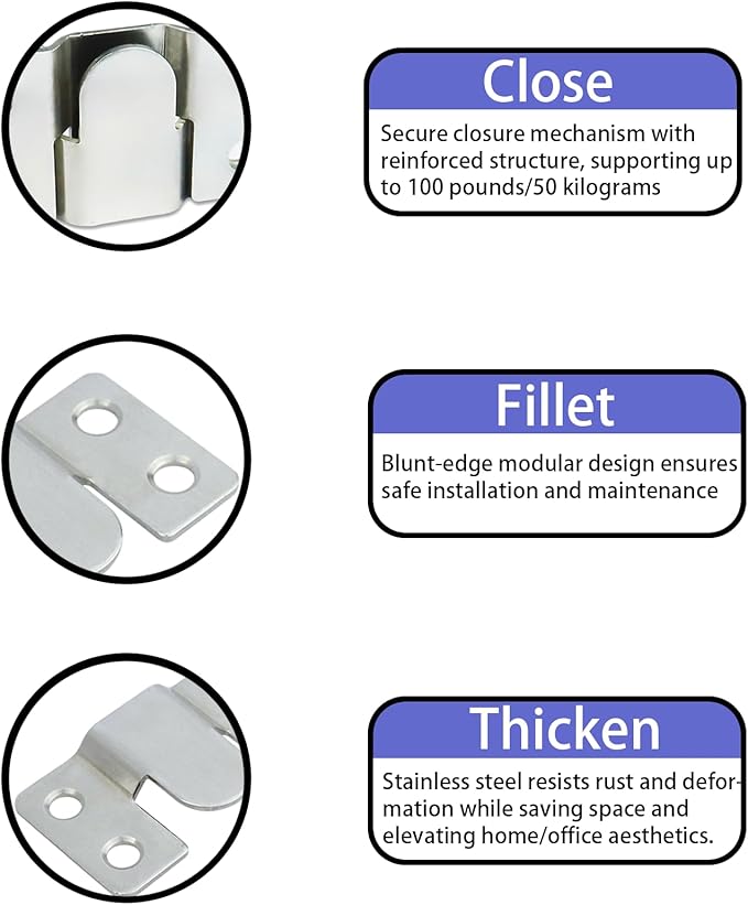 4 Pairs Stainless Steel Flush Mount Bracket Interlocking Headboard Hardware for Picture Hangers,Interlocking Heavy Duty Photo Frame Hook,Interlock Bracket Furniture Connector (Silver)