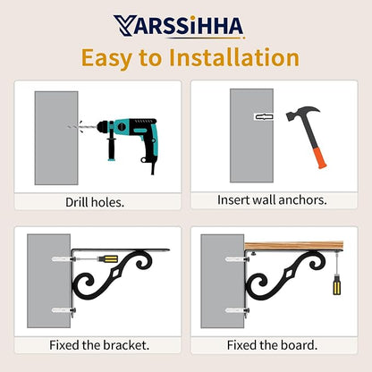 Yarssihha 10 Inch Decorative Shelf Brackets, 2 Pack Wall Mounted Metal Shelving Brackets, Heavy Duty Shelf Supports, Rustic L Shape Brackets for Floating Shelves DIY Home Kitchen, with Screws