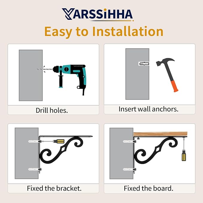 Yarssihha 5 Inch Decorative Shelf Brackets, 4 Pack Wall Mounted Metal Shelving Brackets, Heavy Duty Shelf Supports, Rustic L Shape Brackets for Floating Shelves DIY Home Kitchen, with Screws