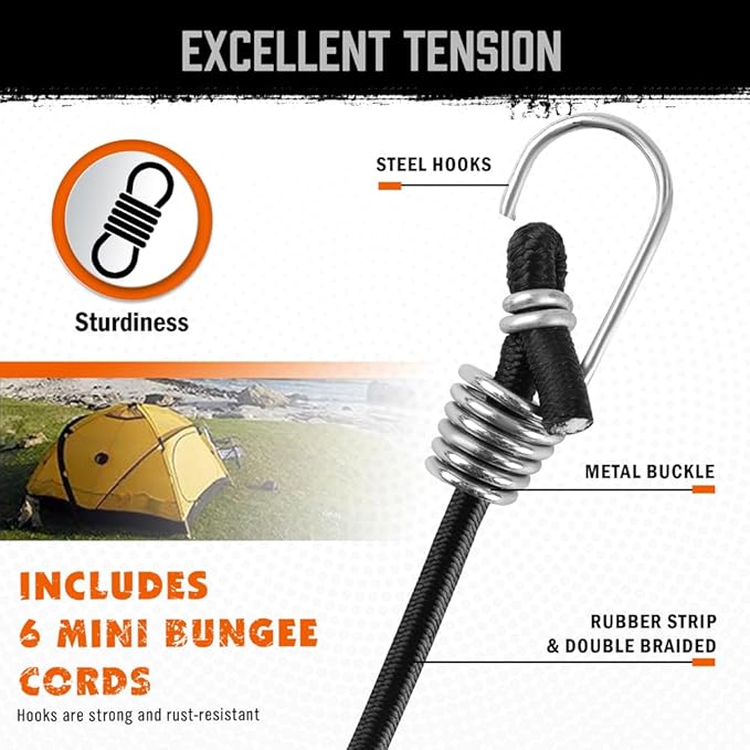 HORUSDY 28-Piece Premium Bungee Cords with Hooks, Includes 10”, 18”, 24”, 36”, 48”, Bungee Cord Assortment (10 to 48 Inch)