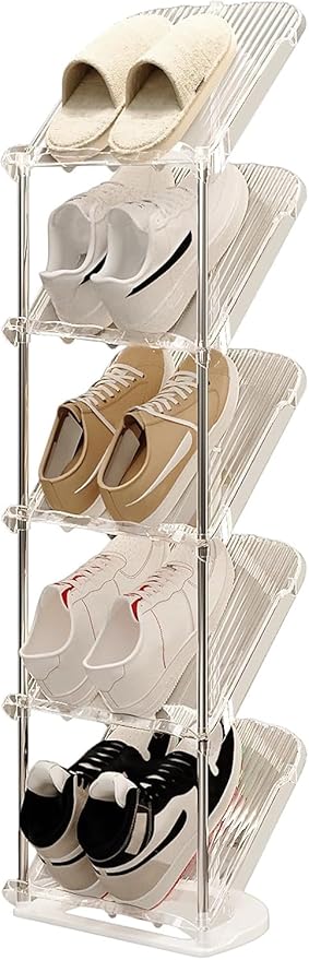 YYW Clear Narrow Shoe Rack for Entryway, Free Standing Shoe Racks Shelf Closet, Shoe Storage Organizer for Living Room
