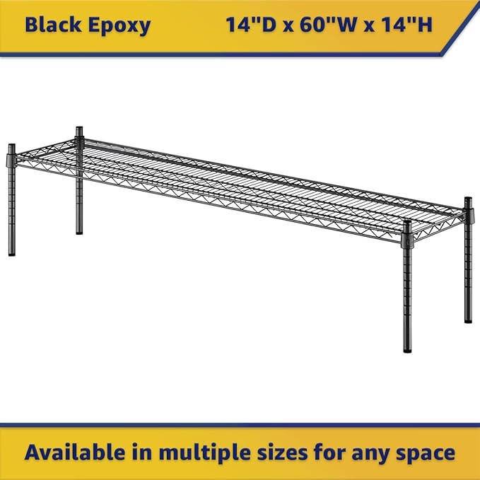14" x 60" x 14" Black Epoxy Wire Storage Shelf, Dunnage Rack, Commercial 1 Tier Small Shelf