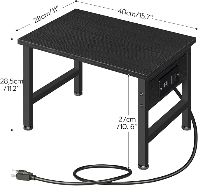 HOOBRO Printer Stand for Desk, Desktop Printer Stand with Charging Station, Small Printer Table with Storage Hook, Under Desk Printer Cart, File Rack for Home Office, Black BB01UPS01