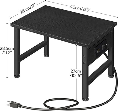 HOOBRO Printer Stand for Desk, Desktop Printer Stand with Charging Station, Small Printer Table with Storage Hook, Under Desk Printer Cart, File Rack for Home Office, Black BB01UPS01