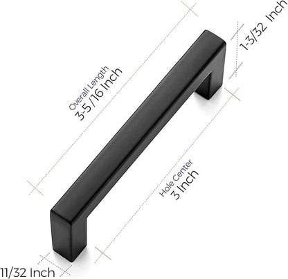 Ravinte Square Bar 3 Inch Slim Drawer Handles - Matte Black Drawer Pulls