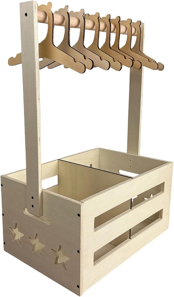 Wooden Pet Storage Organizer with Clothes Rack, Dog Toy Storage Bin, Cat Wardrobe Closet with Handle, Multi-Compartment Pet Accessories, 8 Small pet Clothes Hangers