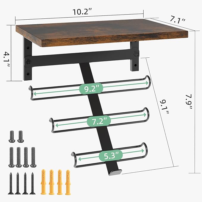 TJ.MOREE Resistance Rack Band Storage Hanger with Shelf Gym Equipment Organizer, Storage Rack for Home Gym, Brown