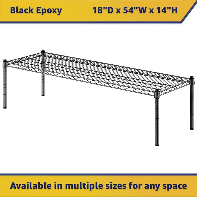 18" x 54" x 14" Black Epoxy Wire Storage Shelf, Dunnage Rack, Commercial 1 Tier Small Shelf