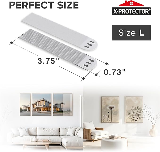 X-Protector Picture Hanging Strips - 20 Pairs Damage Free Picture Hangers - Self Adhesive Hangers Without Nails - Heavy Duty Wall Hanging Strips - Wall Sticky for Hanging Up to 20 LBS (Size L)